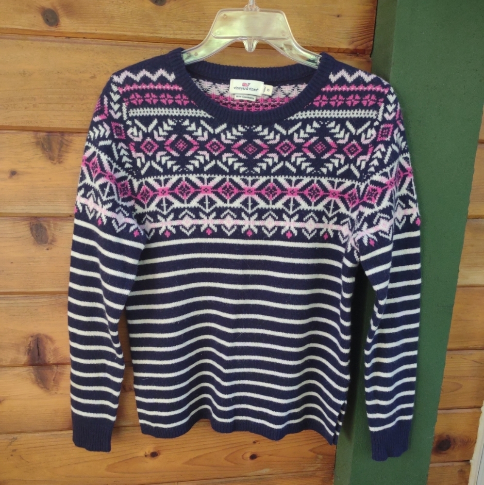 Vineyard Vines Fairisle Nautical Navy XS Pullover Womens Cashmere Blend Sweater